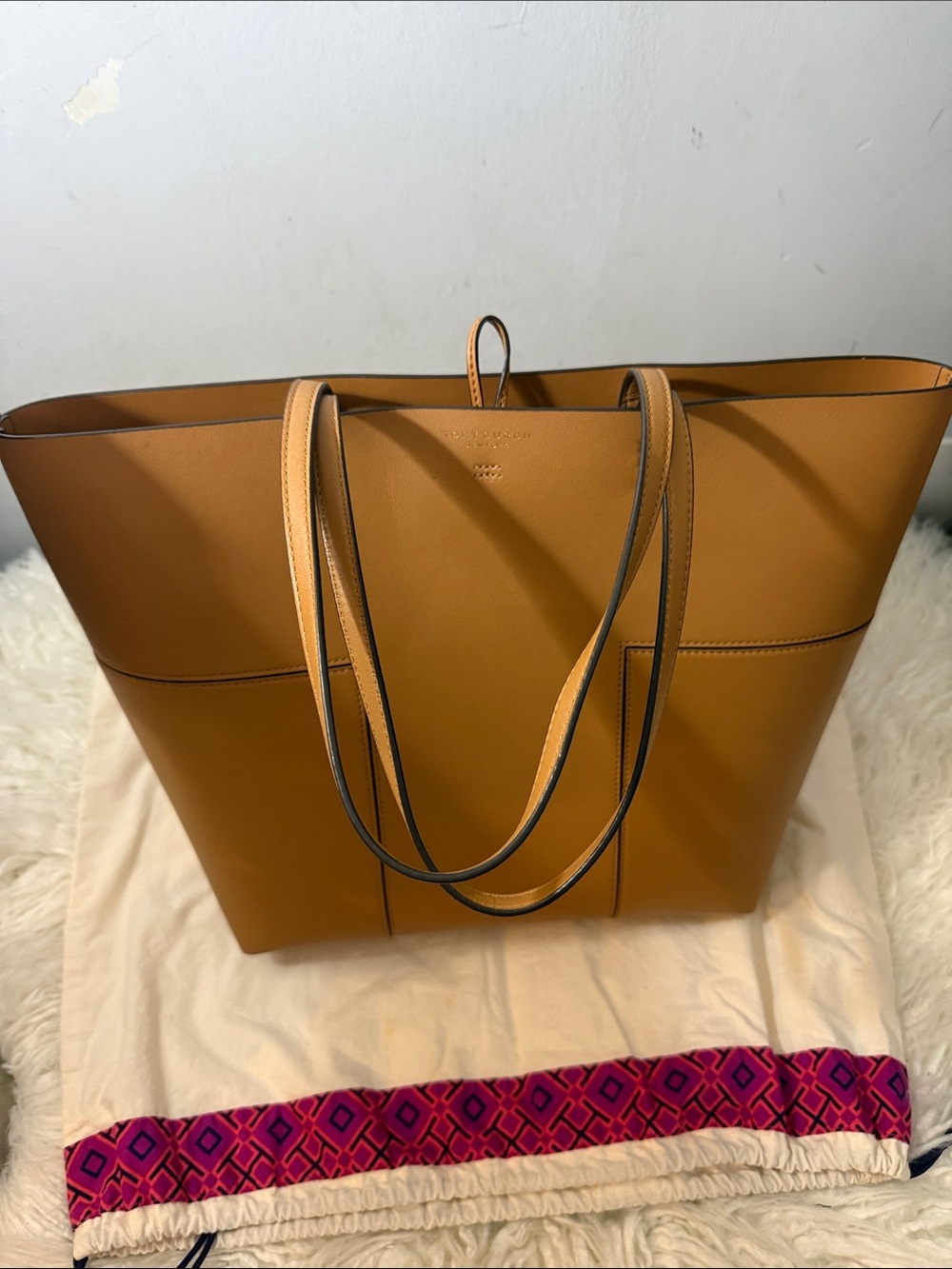Tory Burch Cognac Leather Tote with Removable Pouch medium - Picture 5 of 14